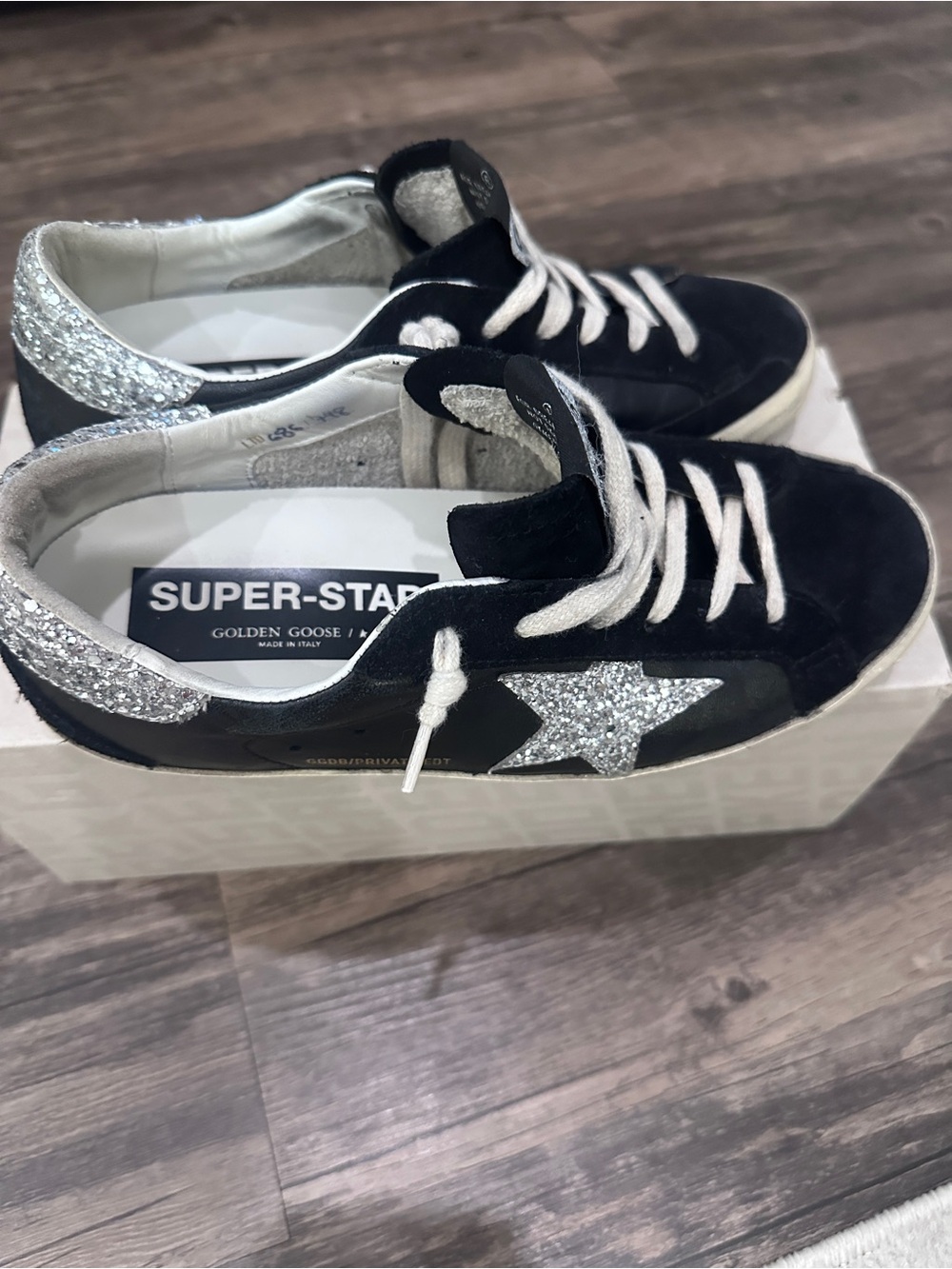 Golden Goose Black Suede Sneakers with Silver Glitter Detail - Picture 2 of 5